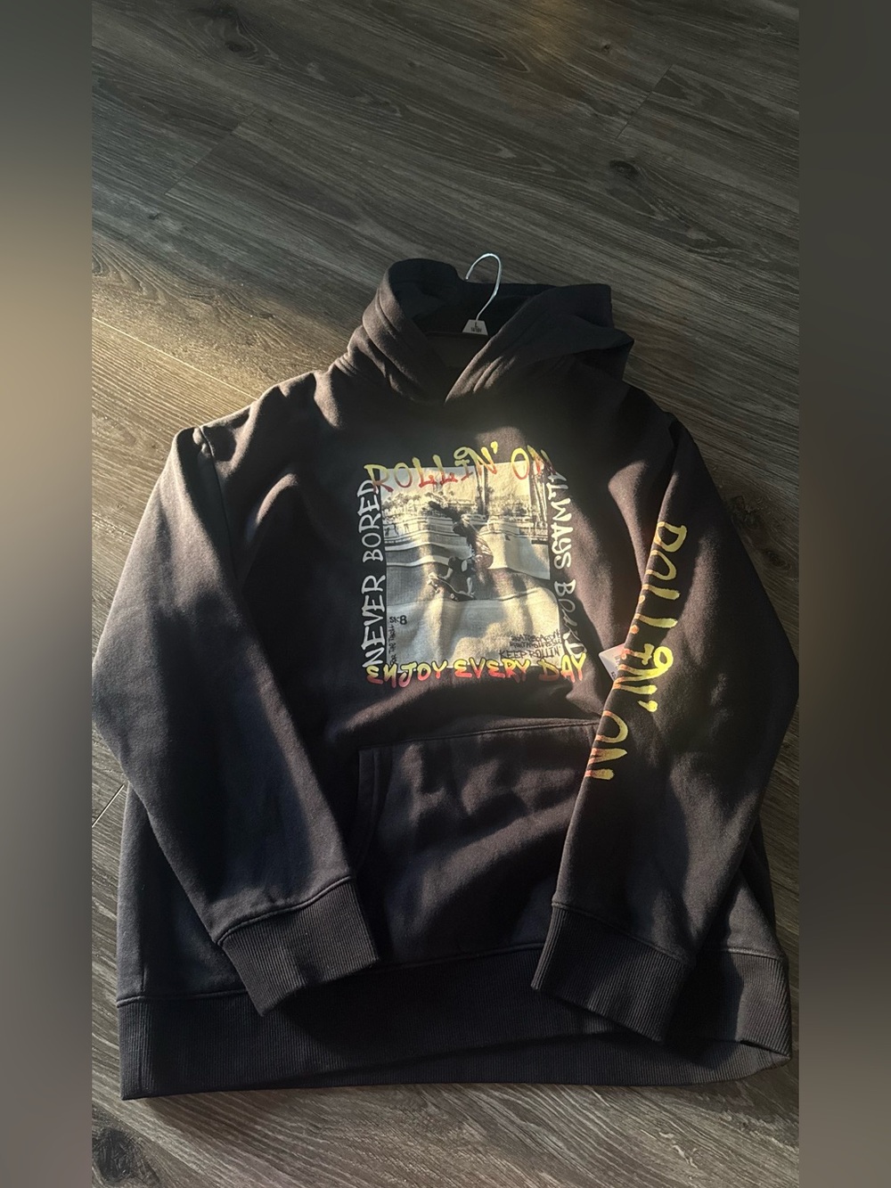 NWT Black Graphic Kids Husky Hoodie Sweatshirt with Colorful Print